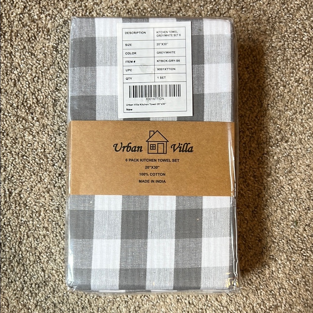 Urban Villa Gray and White Kitchen Towel Set, 6 pack